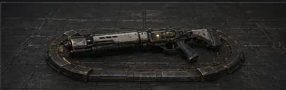 Concept render of a plain Hearthforged rifle resting on a dark ground cradle